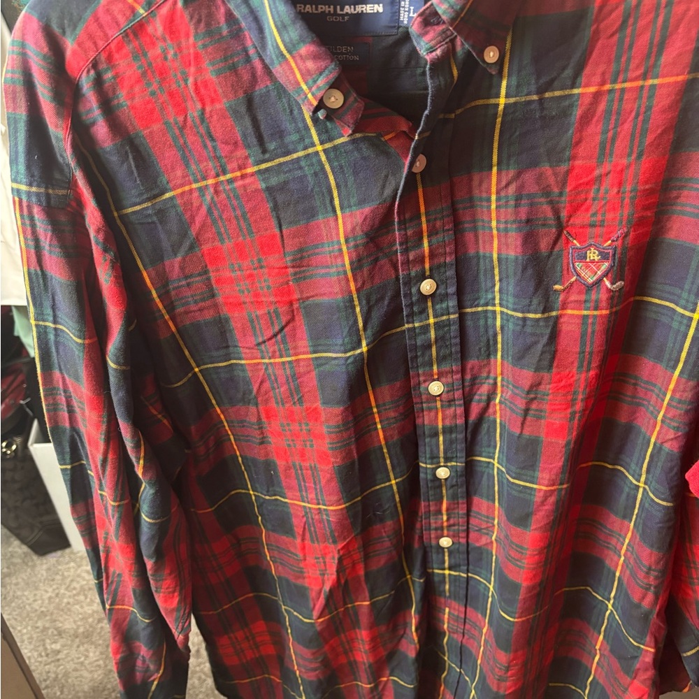 Ralph Lauren Red and Navy Plaid Men's Shirt